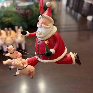 Santa Claus Ornament with Pigs - Red and Pink